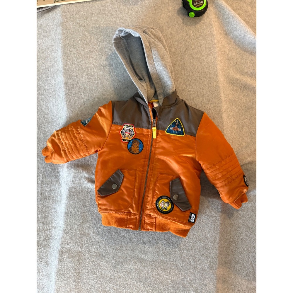 Disney Star Wars Toddler Boys Orange X-Wing Pilot Bomber Jacket Hooded Size 2